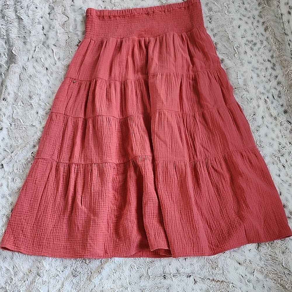 DKNY Coral Maxi Tiered Skirt With Smocked Waist NEW - Picture 2 of 13